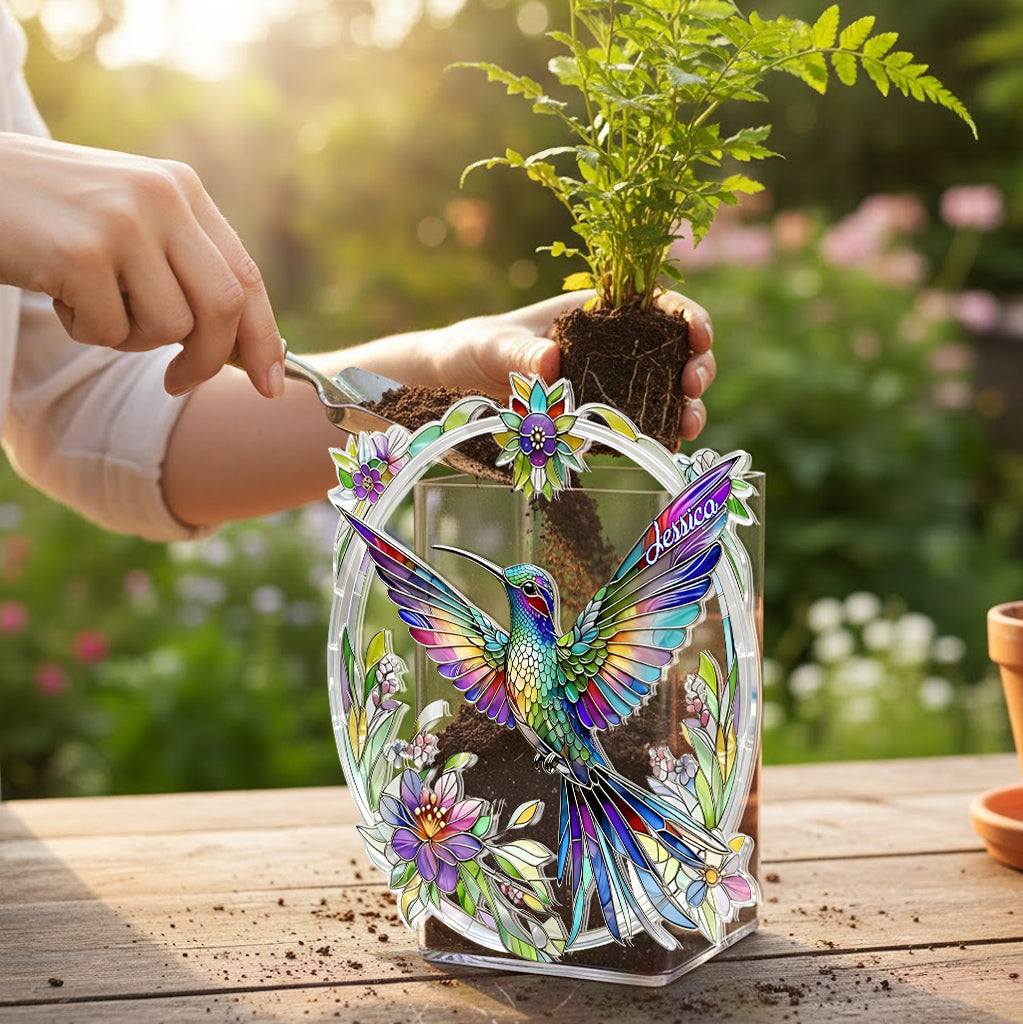 Stunning Humming Bird - Personalized Hummingbird Acrylic Pot