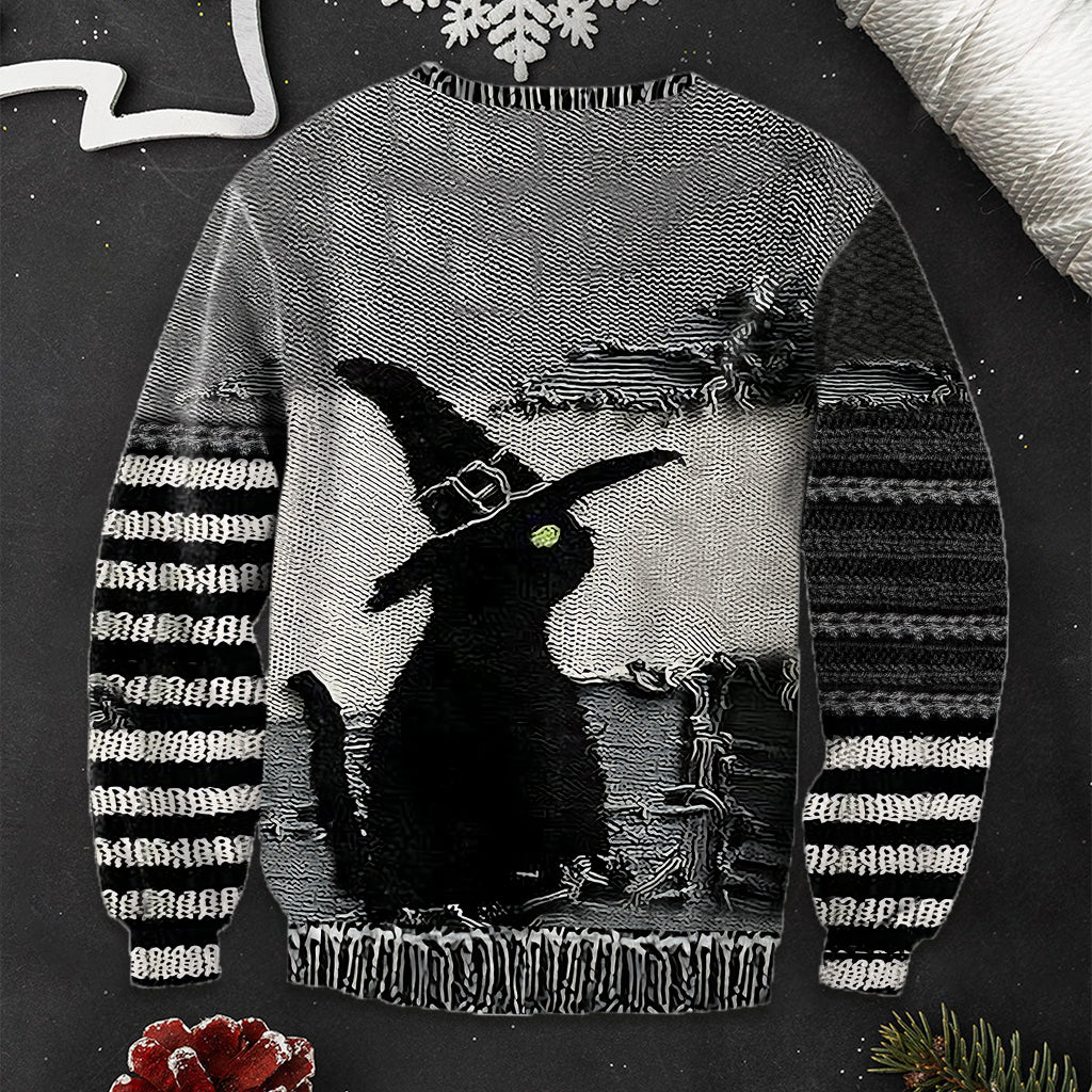 Schwarze Katze mit Hexenhut - Personalisierter Hexenpullover
