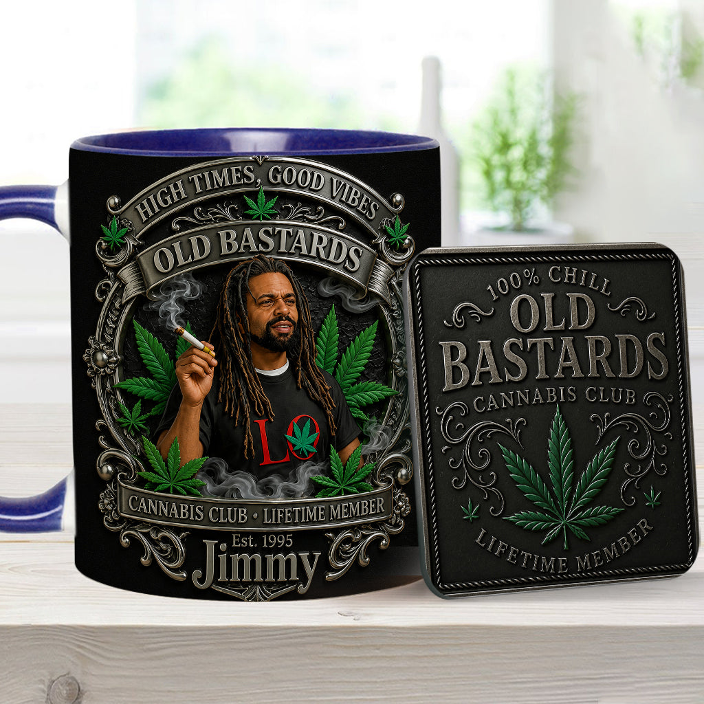 Old Bastards Cannabis Club Lebenslanges Mitglied - Personalisierte Weed Akzent Tasse & Untersetzer
