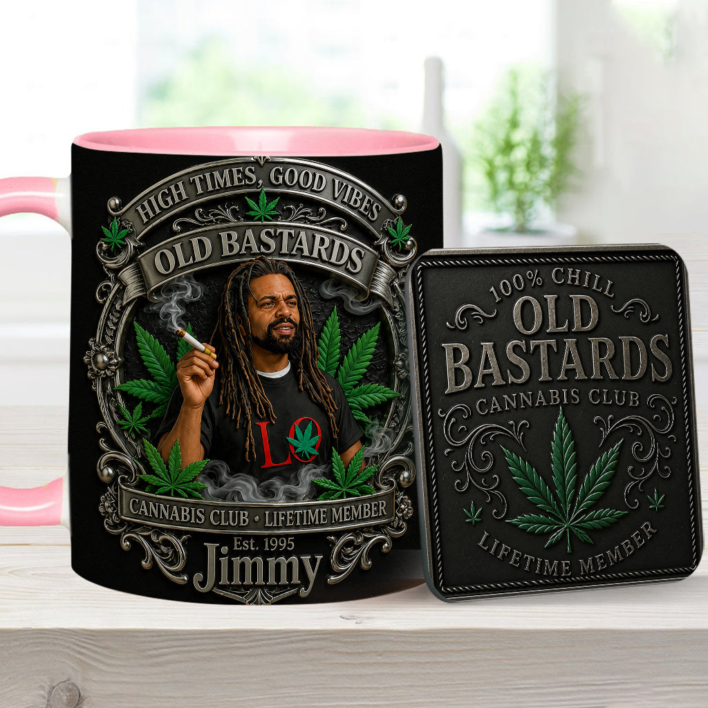 Old Bastards Cannabis Club Lebenslanges Mitglied - Personalisierte Weed Akzent Tasse & Untersetzer