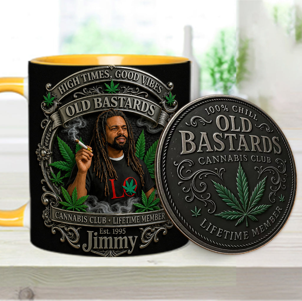 Old Bastards Cannabis Club Lebenslanges Mitglied - Personalisierte Weed Akzent Tasse & Untersetzer