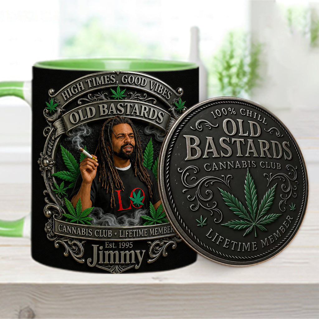 Old Bastards Cannabis Club Lebenslanges Mitglied - Personalisierte Weed Akzent Tasse & Untersetzer