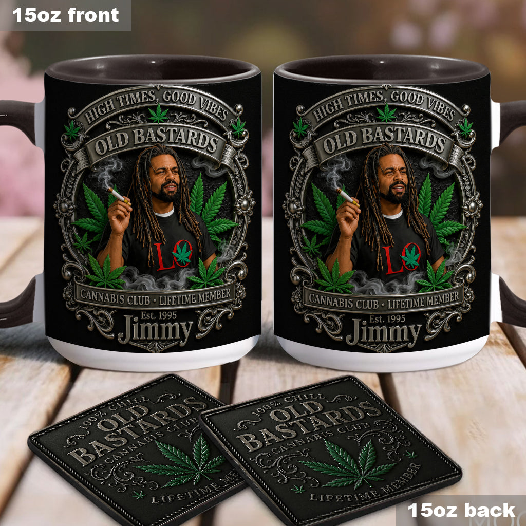Old Bastards Cannabis Club Lebenslanges Mitglied - Personalisierte Weed Akzent Tasse & Untersetzer