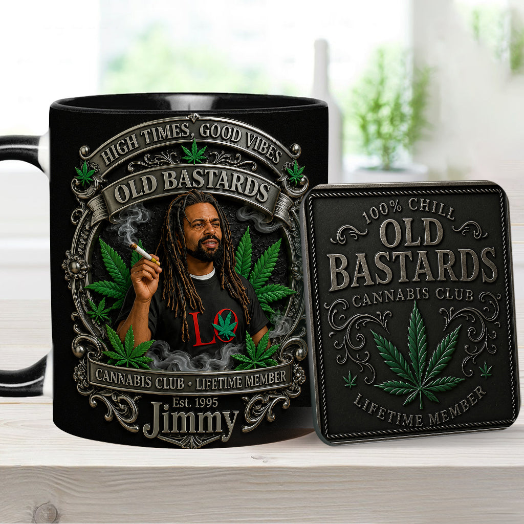 Old Bastards Cannabis Club Lebenslanges Mitglied - Personalisierte Weed Akzent Tasse & Untersetzer