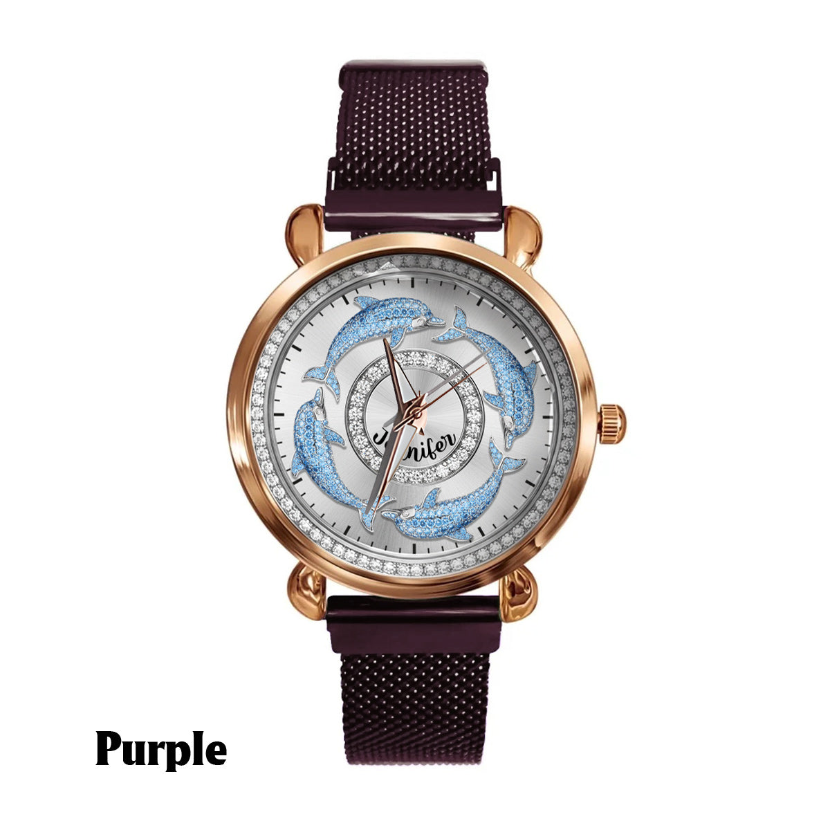 Liebe Delfine – Personalisierte Damen-Handuhr mit Delfinmotiv 