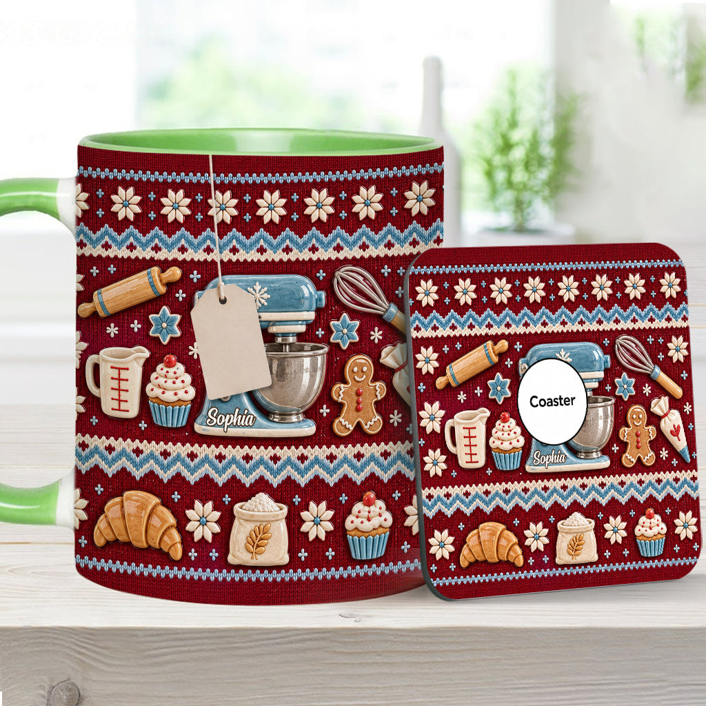 Ugly Pattern Love Baking - Personalized Baking Accent Mug & Coaster