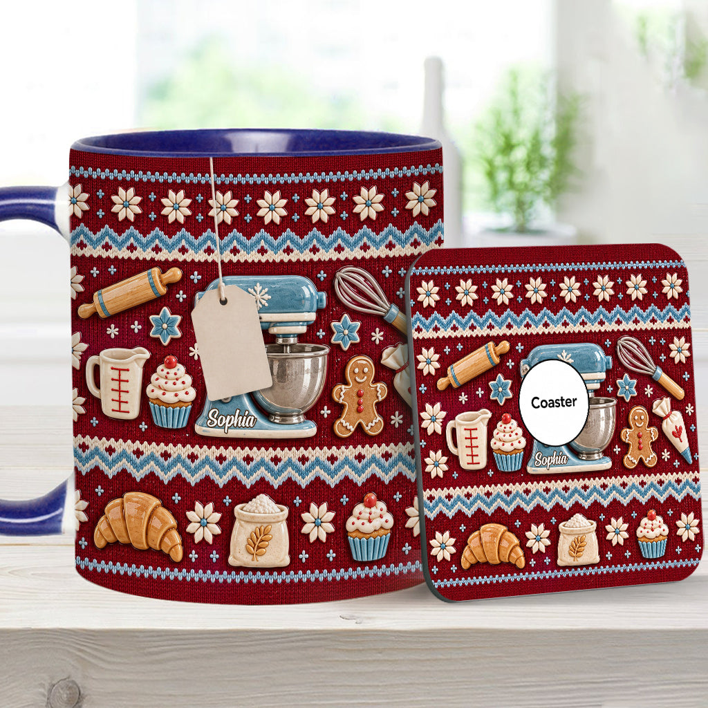 Ugly Pattern Love Baking - Personalized Baking Accent Mug & Coaster