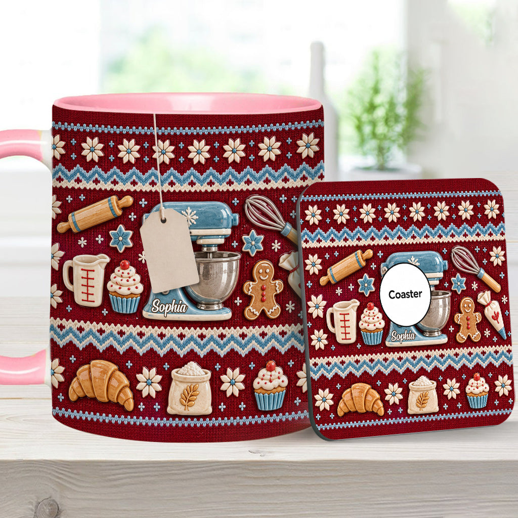 Ugly Pattern Love Baking - Personalized Baking Accent Mug & Coaster
