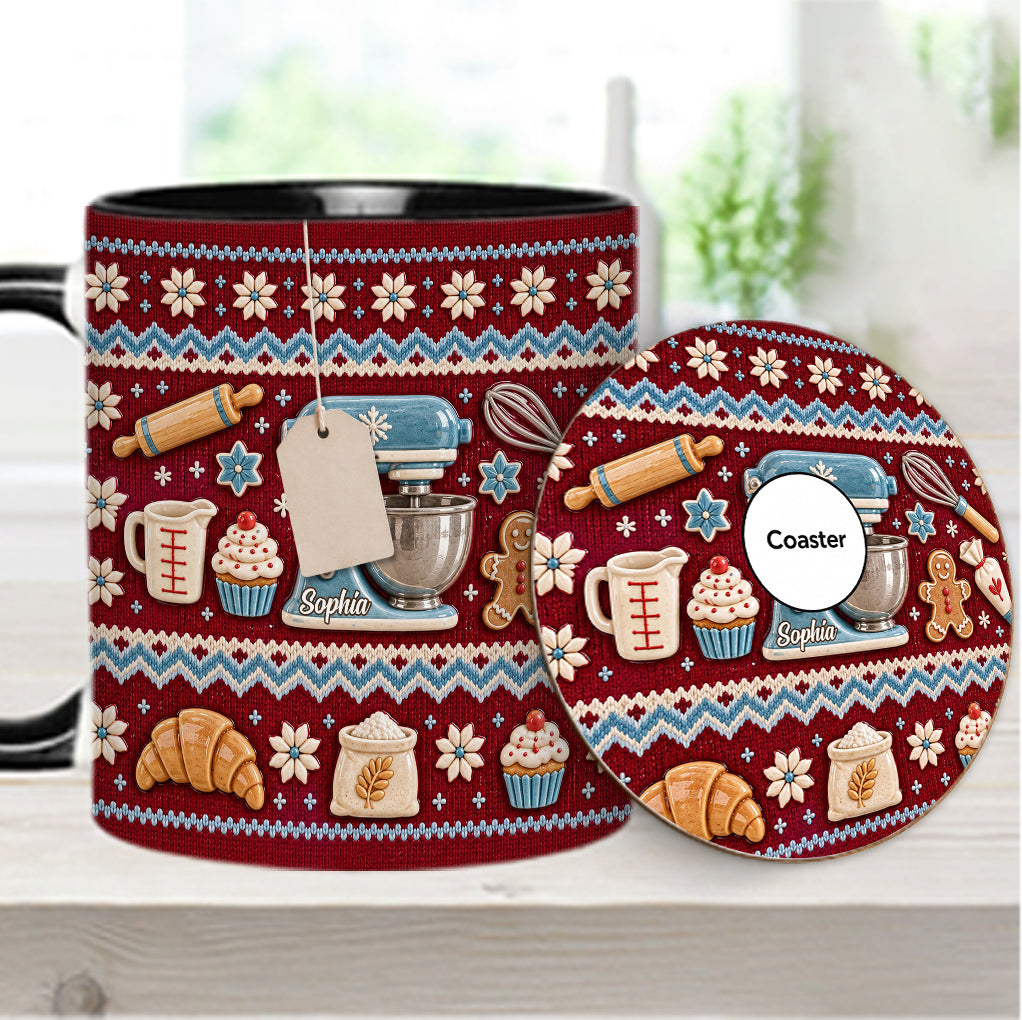 Ugly Pattern Love Baking - Personalized Baking Accent Mug & Coaster