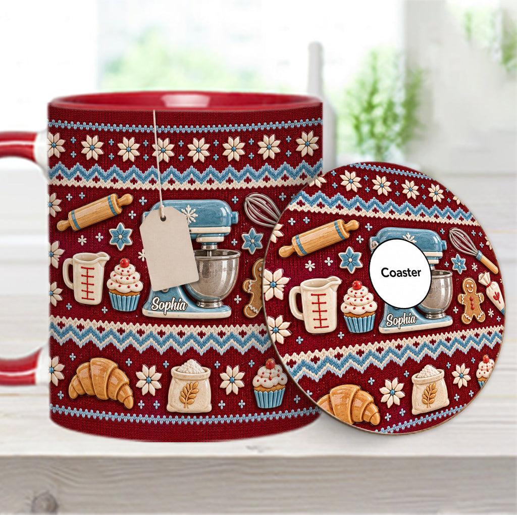 Ugly Pattern Love Baking - Personalized Baking Accent Mug & Coaster