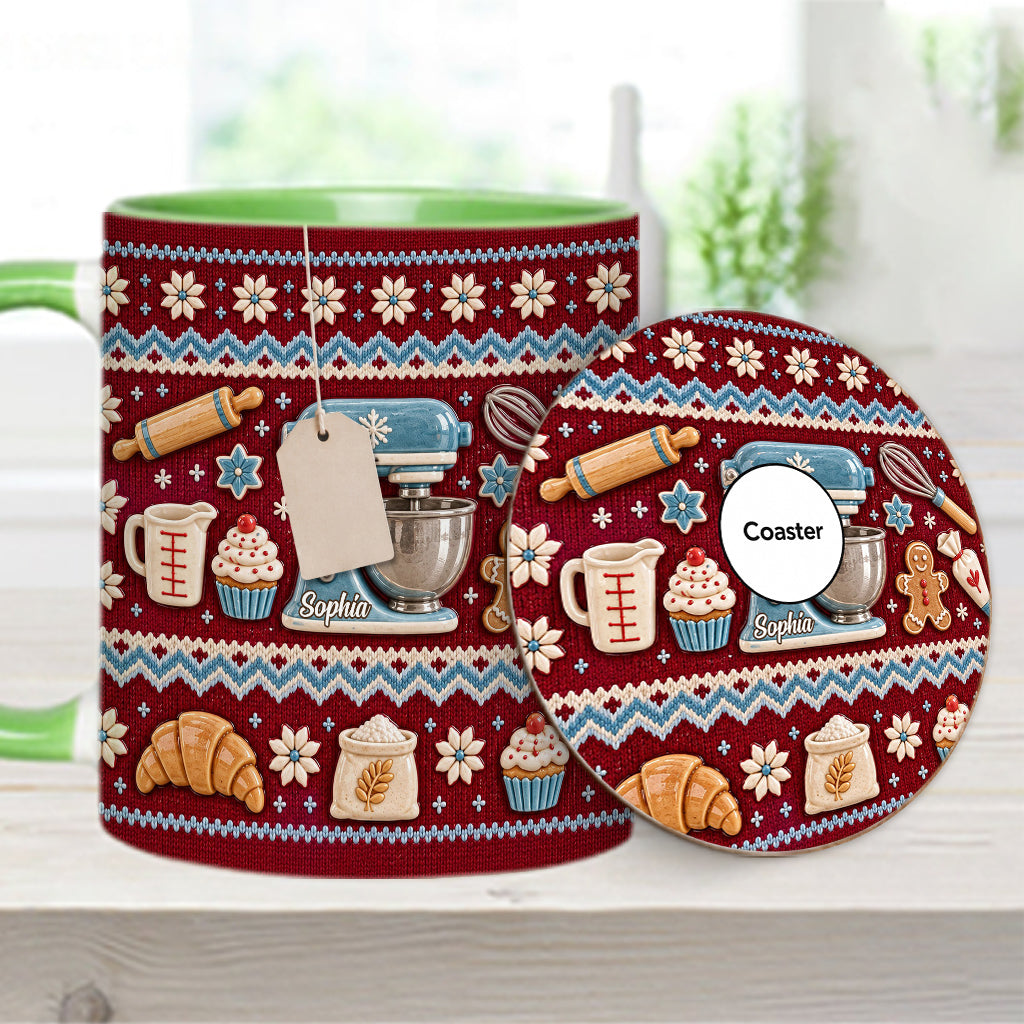 Ugly Pattern Love Baking - Personalized Baking Accent Mug & Coaster