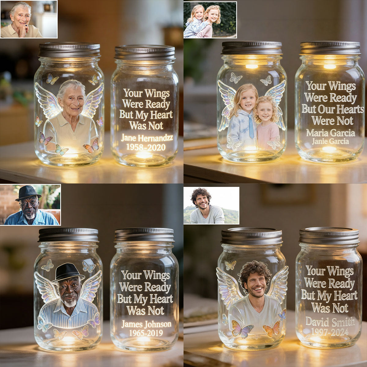 Your Wings Were Ready But My Heart Was Not - Personalized Memorial Mason Jar Light