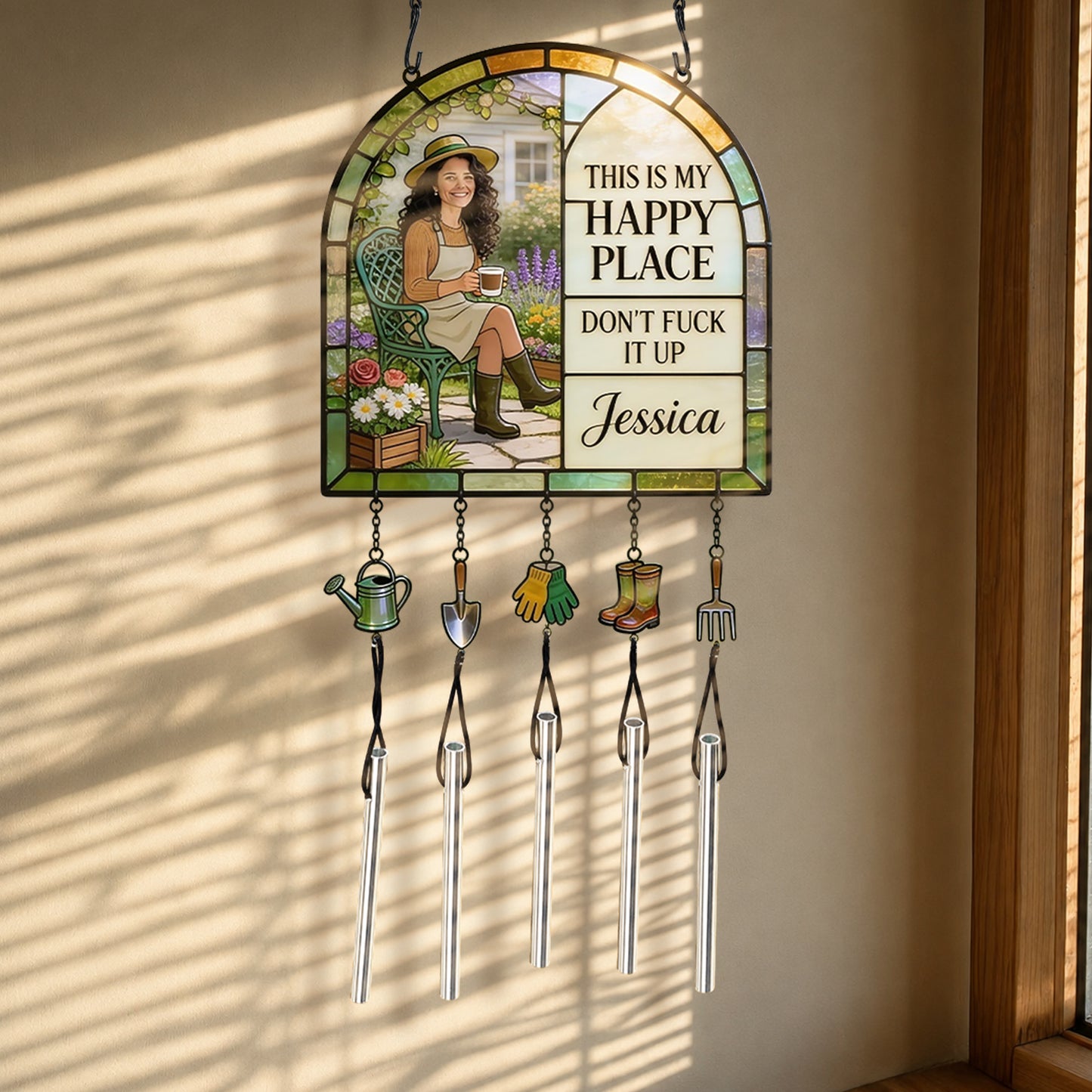 Garden Is My Happy Place - Personalized Gardening Wind Chime With Charm