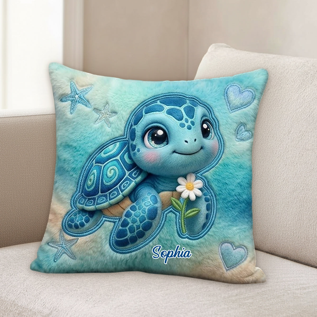 Salty Lil' Beach - Personalized Turtle Premium Faux Fur Pillow