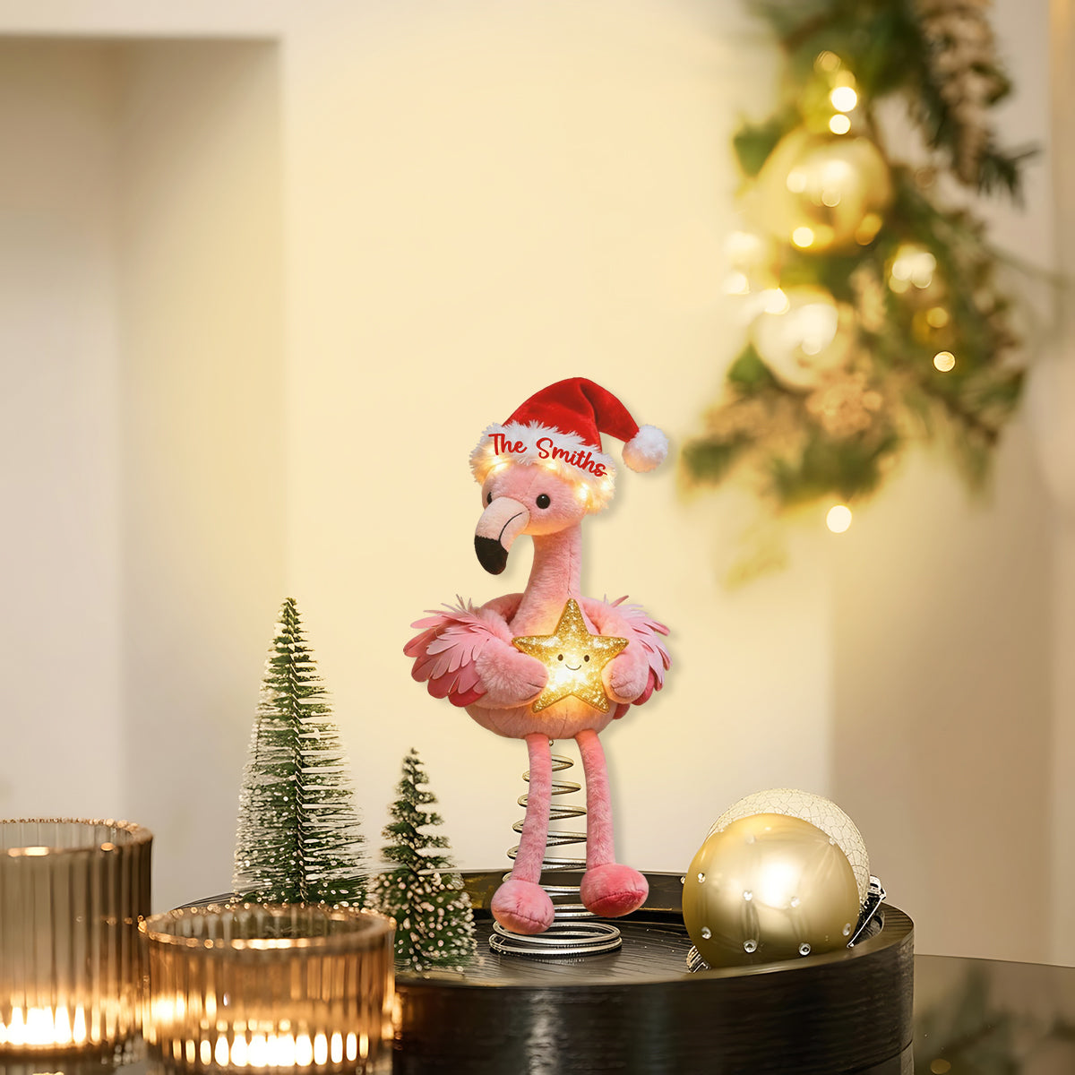 Pink Christmas - Personalized Flamingo LED Light Tree Topper