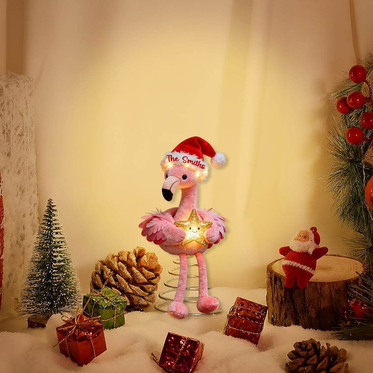 Pink Christmas - Personalized Flamingo LED Light Tree Topper