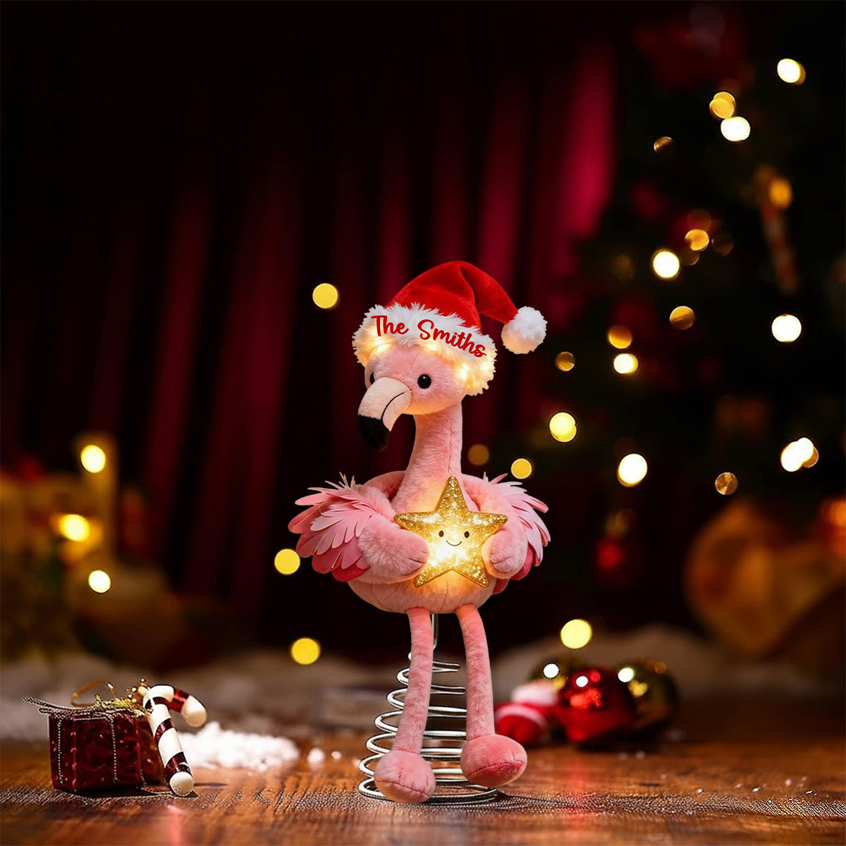 Pink Christmas - Personalized Flamingo LED Light Tree Topper
