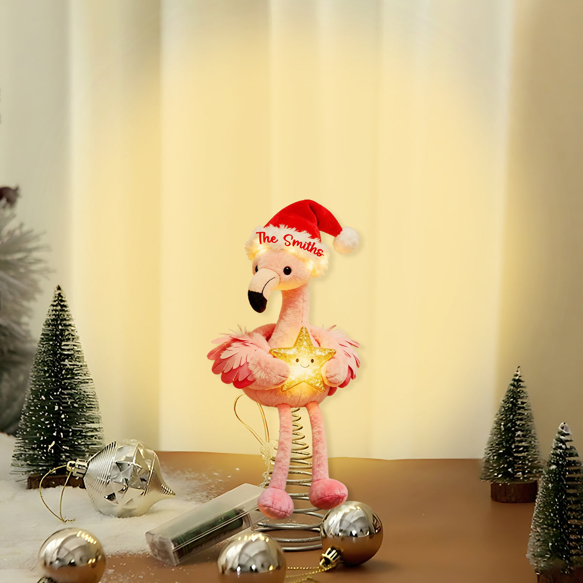 Pink Christmas - Personalized Flamingo LED Light Tree Topper