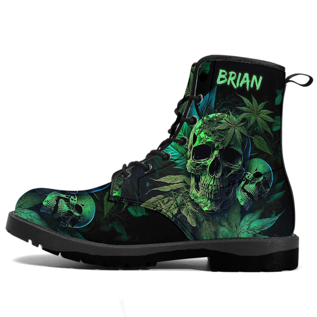 Cannabis Skull - Personalized Weed Leather Boots