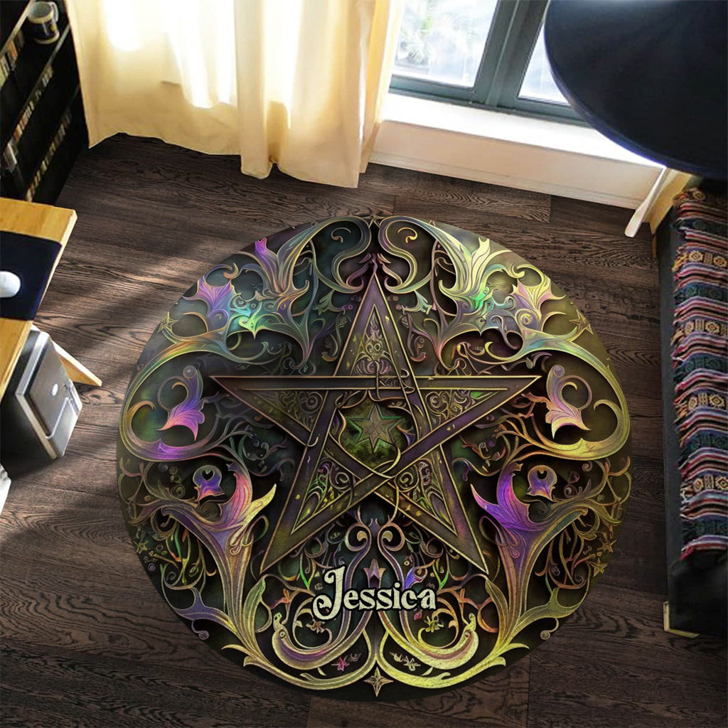 Pentagramm - Personalisierter runder Hexenteppich