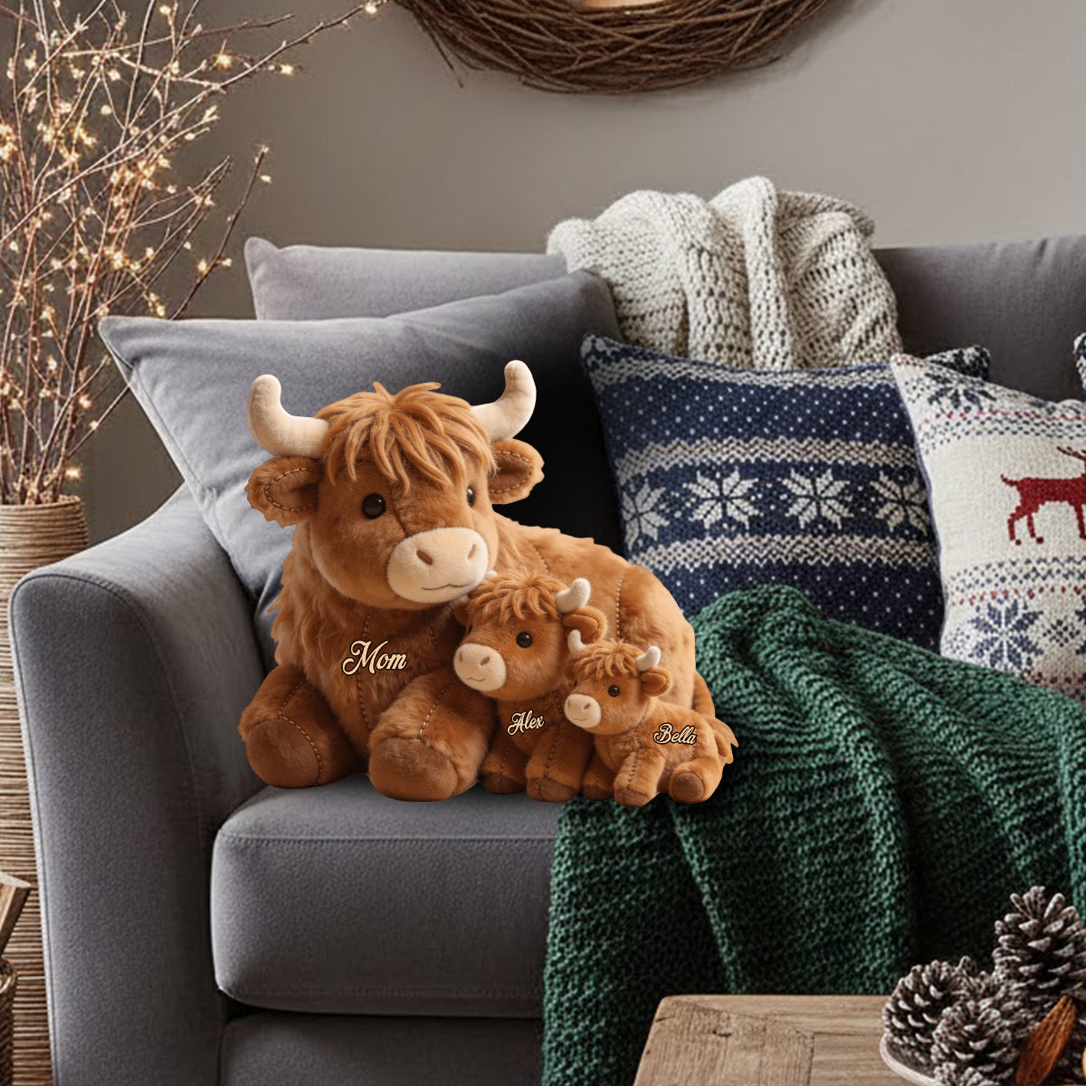 Cute Highland Cow Mama - Personalized Mother Faux Fur Shaped Pillow