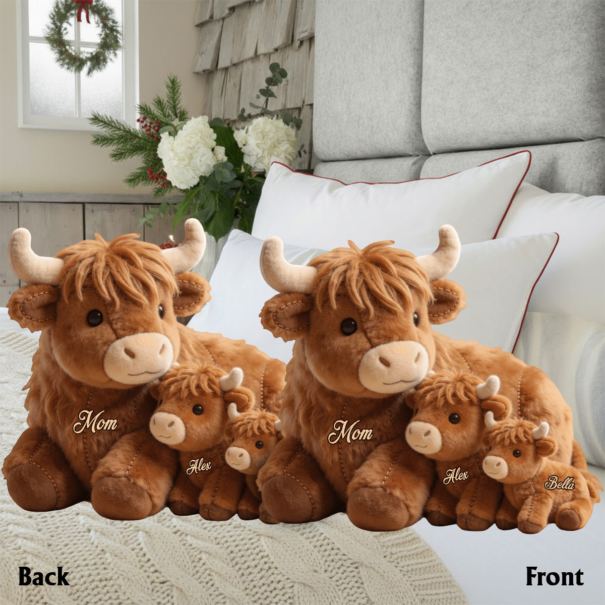 Cute Highland Cow Mama - Personalized Mother Faux Fur Shaped Pillow