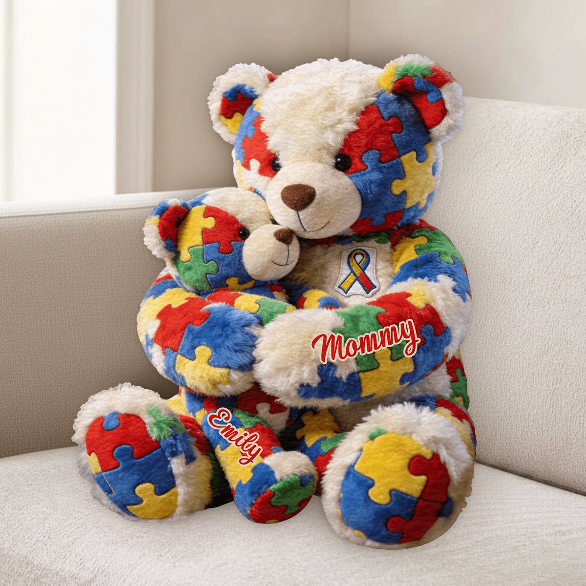 Mom And Kid - Personalized Autism Awareness Premium Faux Fur Pillow