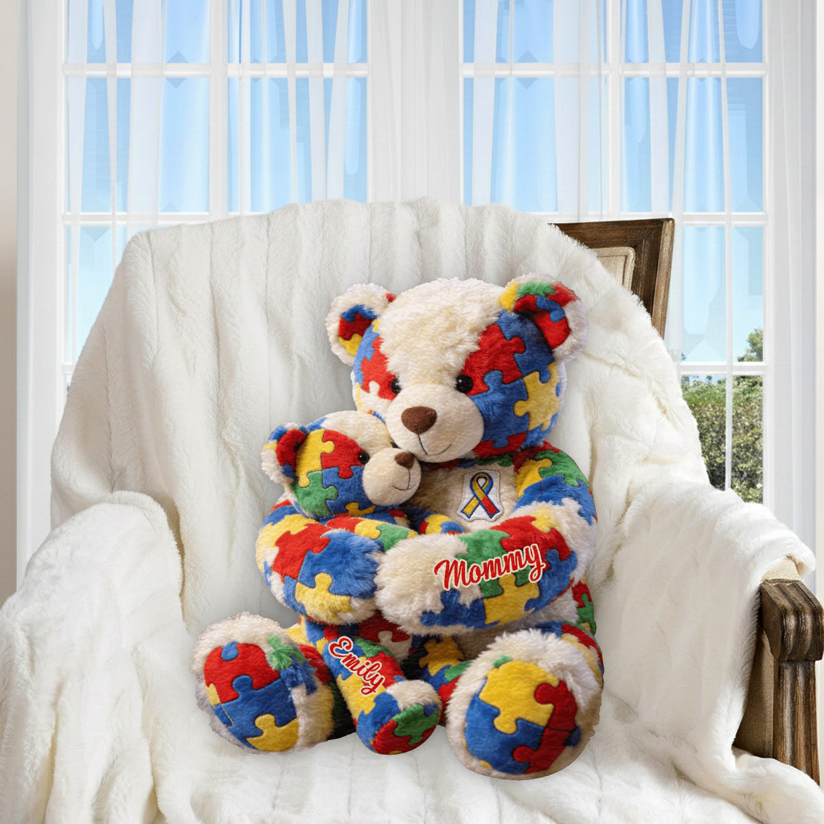 Mom And Kid - Personalized Autism Awareness Premium Faux Fur Pillow