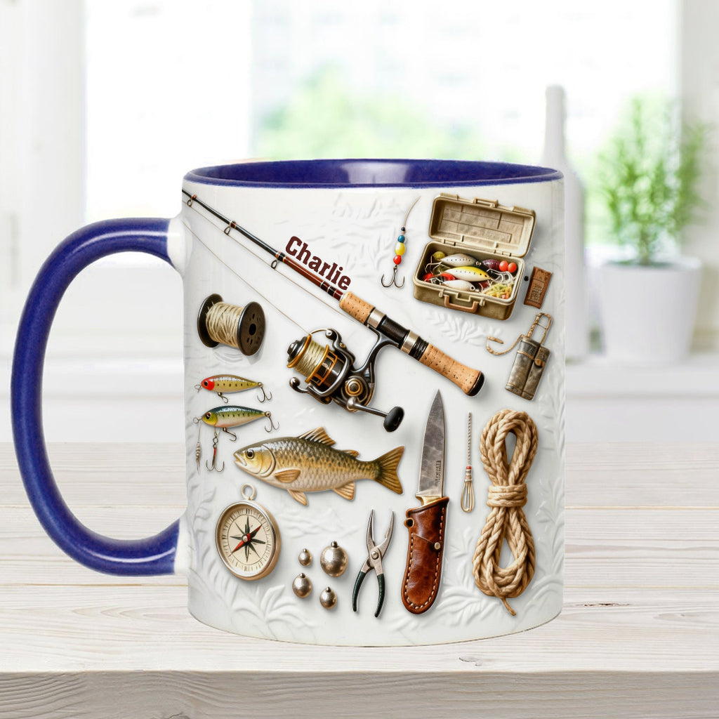 Liebe zum Angeln – Personalisierte Tasse und Untersetzer mit Angelmotiv