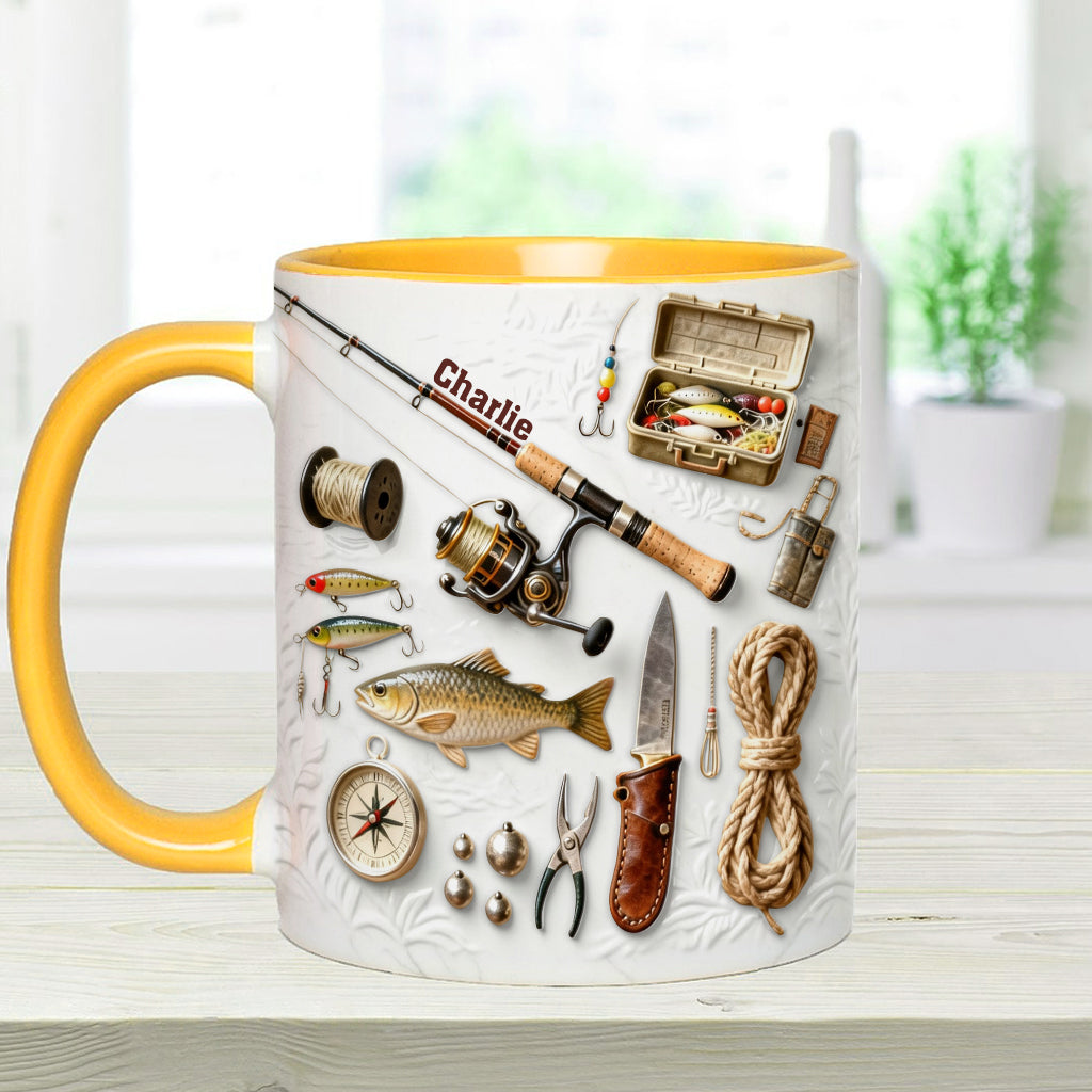 Liebe zum Angeln – Personalisierte Tasse und Untersetzer mit Angelmotiv