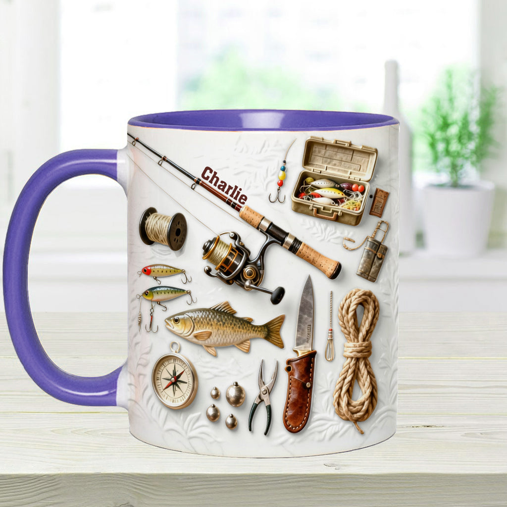 Liebe zum Angeln – Personalisierte Tasse und Untersetzer mit Angelmotiv