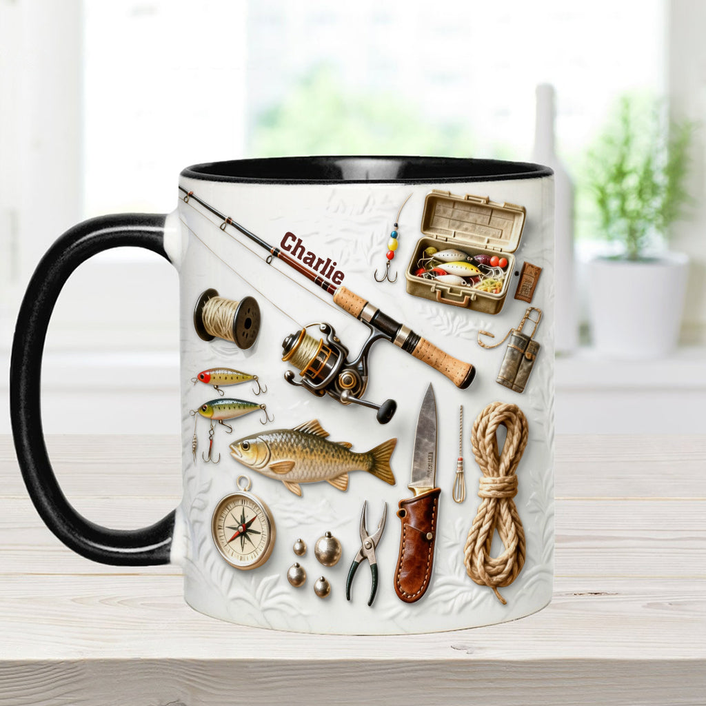Liebe zum Angeln – Personalisierte Tasse und Untersetzer mit Angelmotiv