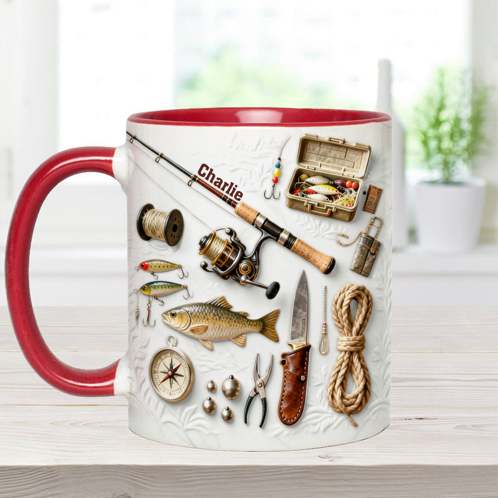 Liebe zum Angeln – Personalisierte Tasse und Untersetzer mit Angelmotiv
