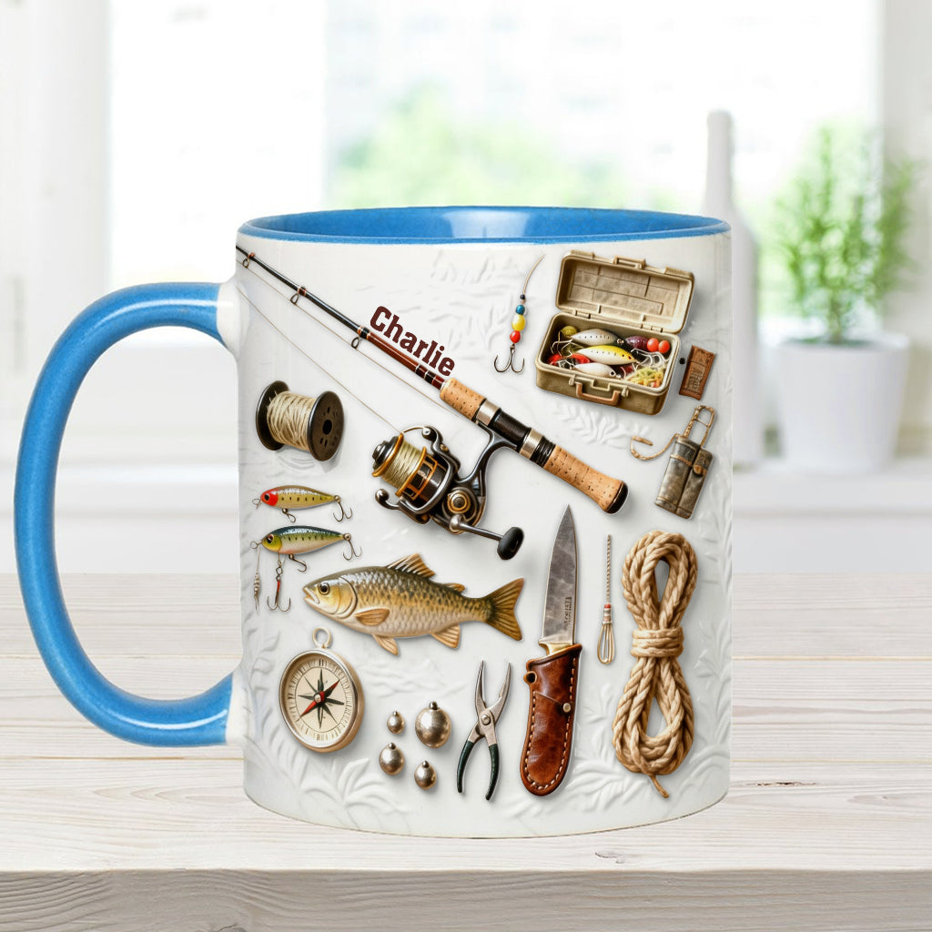 Liebe zum Angeln – Personalisierte Tasse und Untersetzer mit Angelmotiv