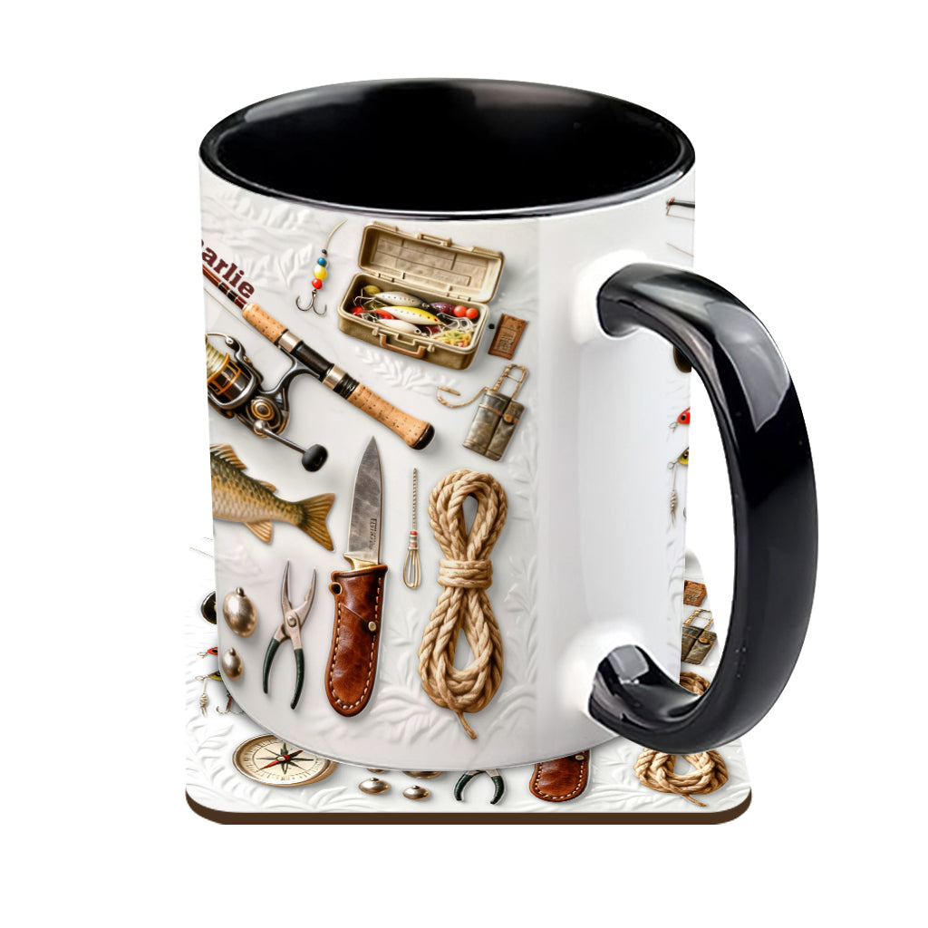 Liebe zum Angeln – Personalisierte Tasse und Untersetzer mit Angelmotiv