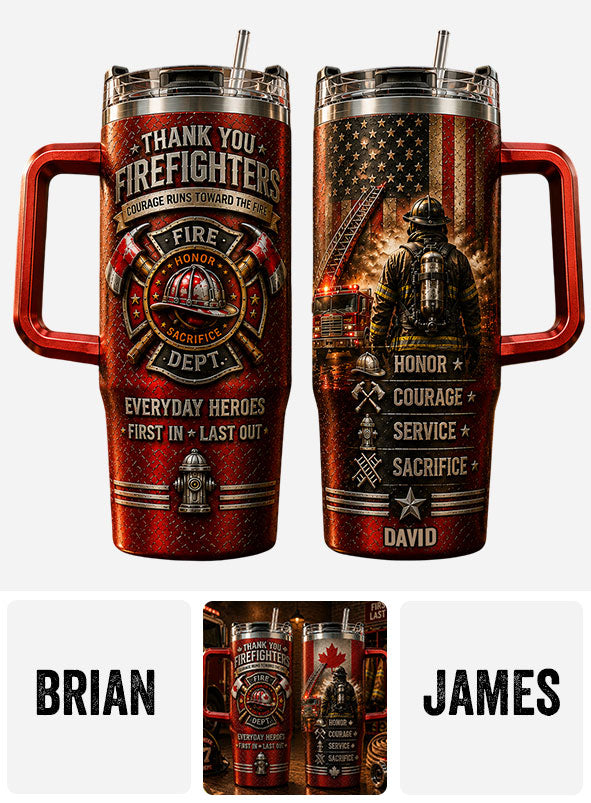 Thank You Firefighters Gift - Personalized Firefighter Tumbler With Handle