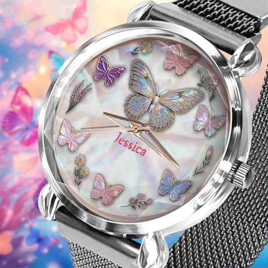 Sparkle Butterfies - Personalized Butterfly Women Hand Watch
