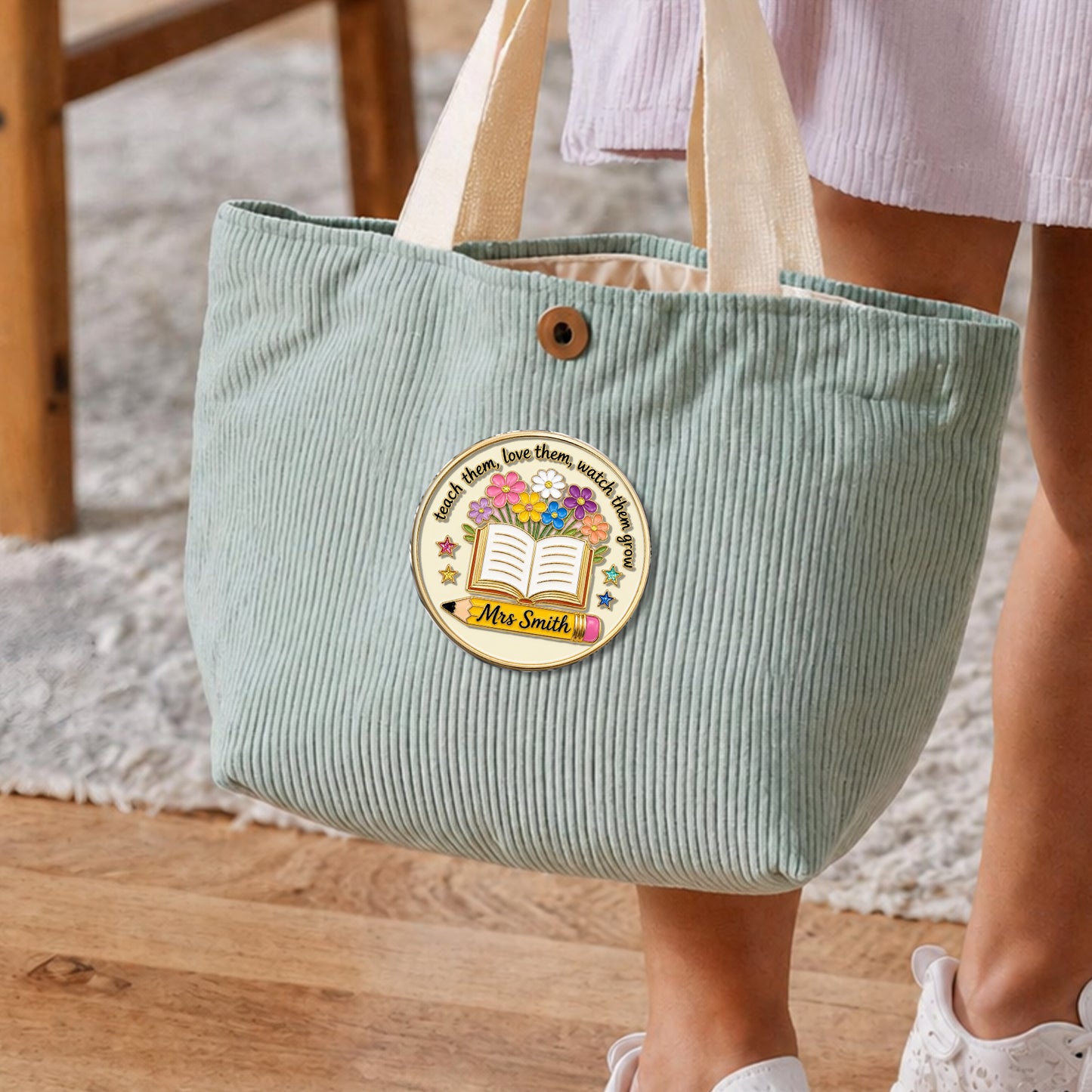 Teacher Gifts Boho Kraft - Personalized Teacher 3D Embossed Enamel Pin