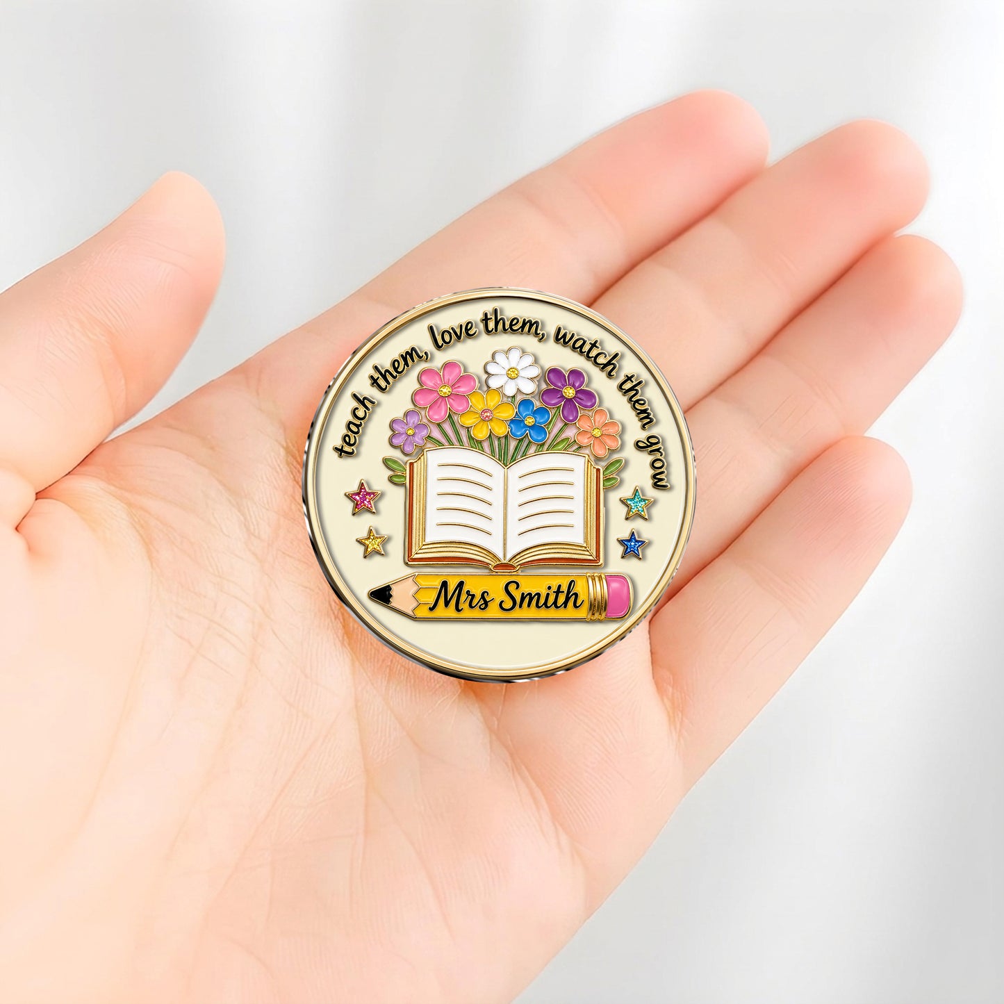 Teacher Gifts Boho Kraft - Personalized Teacher 3D Embossed Enamel Pin