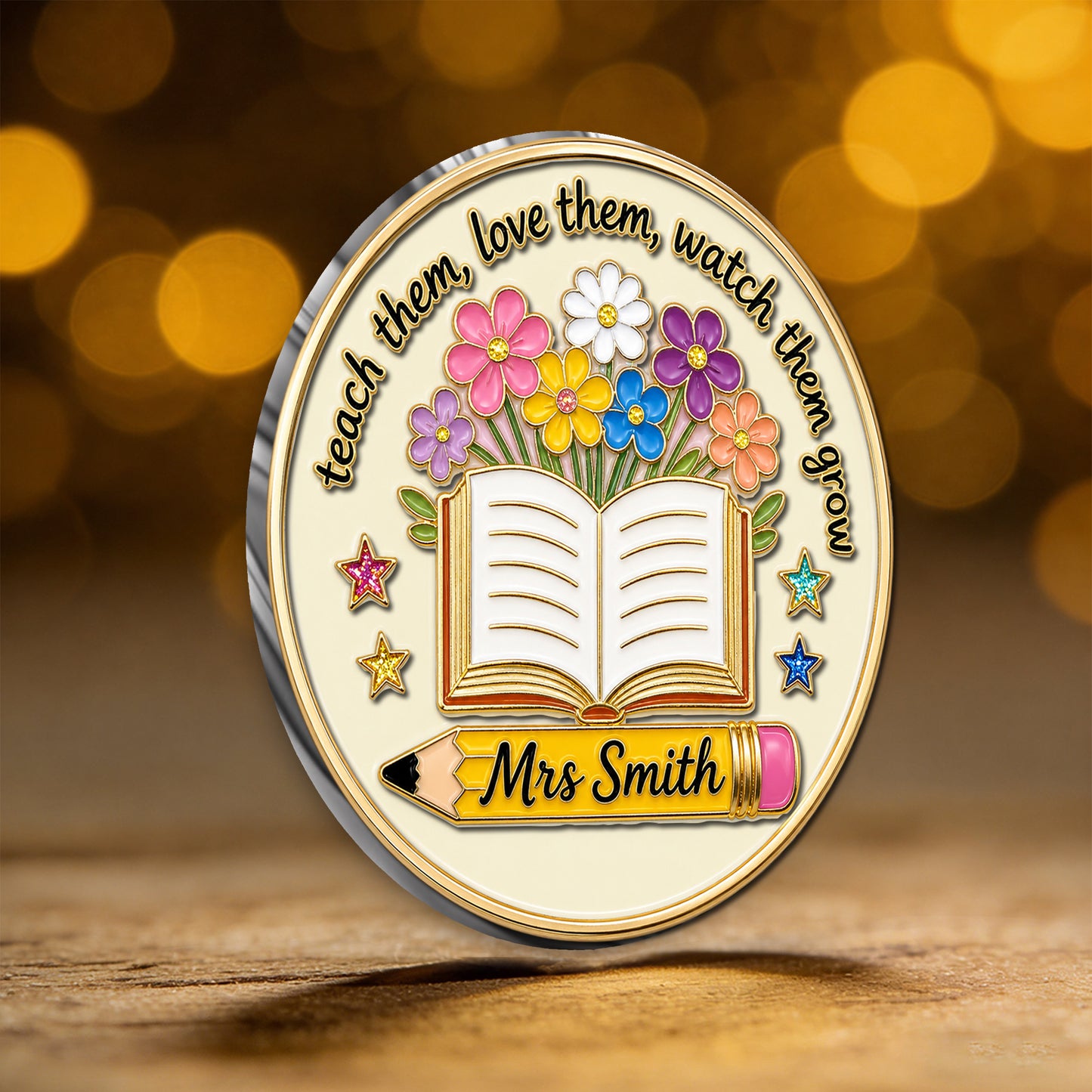 Teacher Gifts Boho Kraft - Personalized Teacher 3D Embossed Enamel Pin