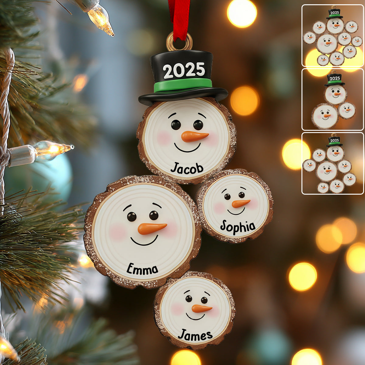 Individuell gestalteter Schneemann-Weihnachtsschmuck – Personalisierter Familienschmuck