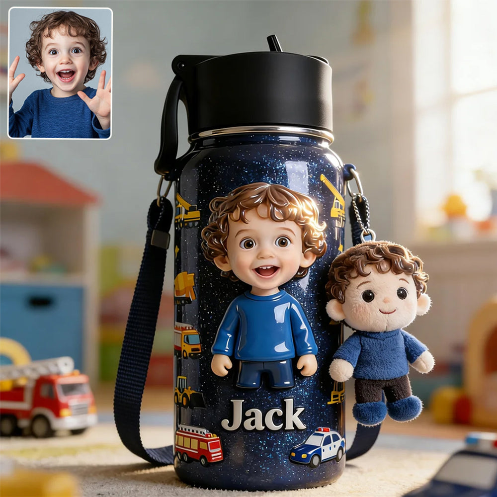 Benutzerdefiniertes Foto - Personalisierte Kinderflasche mit Plüschanhänger