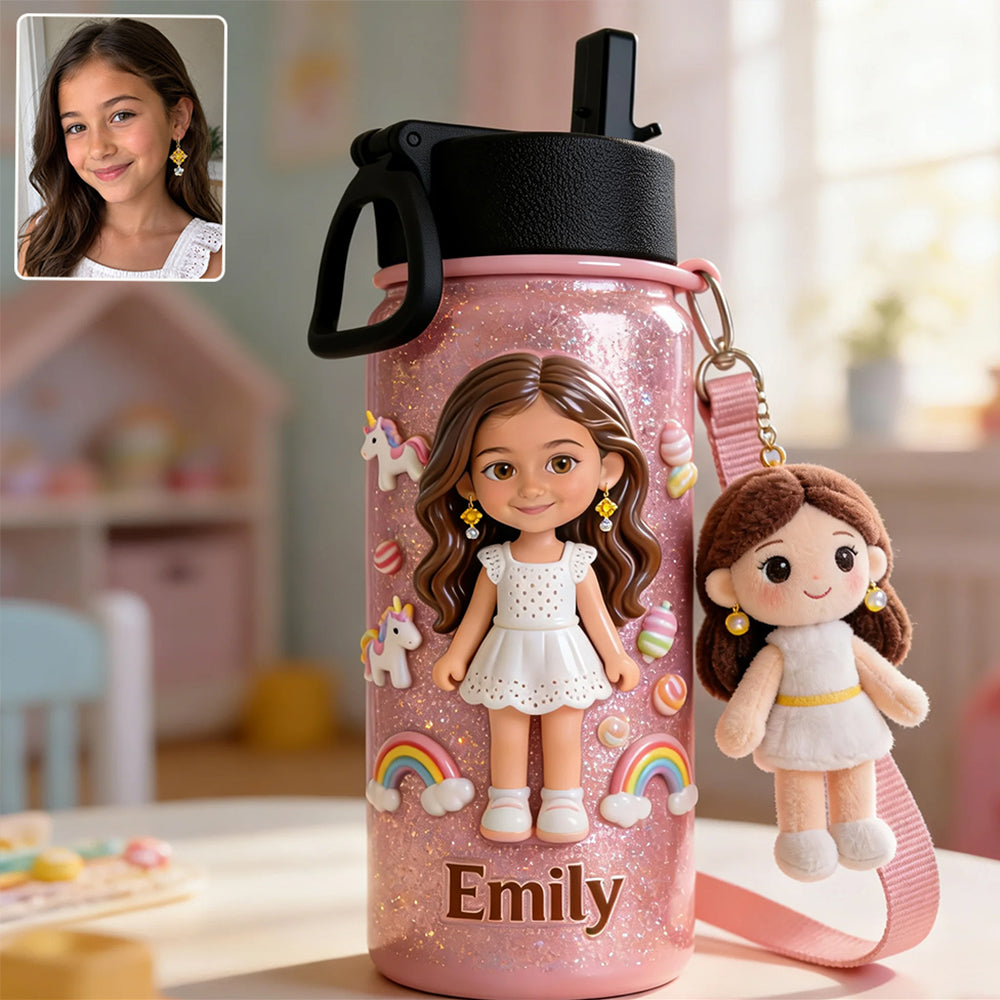 Benutzerdefiniertes Foto - Personalisierte Kinderflasche mit Plüschanhänger