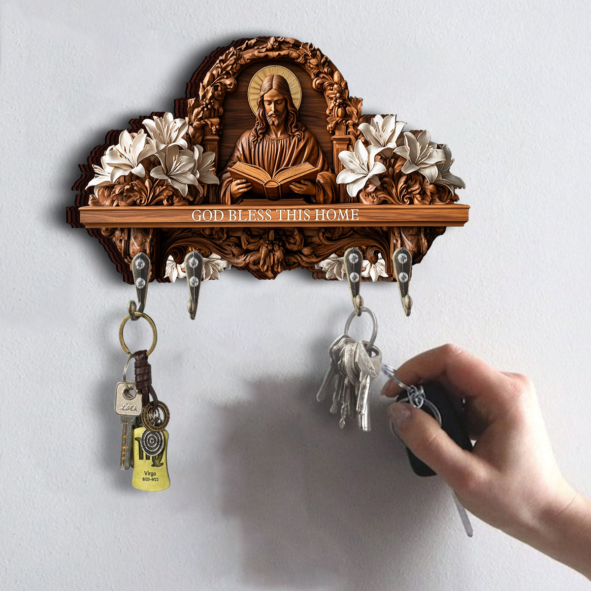 God Bless This Home - Personalized Christian Custom Shaped Key Rack