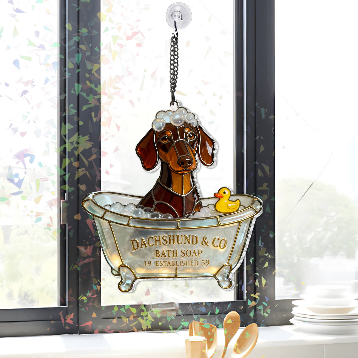 Wasche deine Pfoten Pet & Co Badeseife - Personalisierter Hunde-Hologramm-Fensterhänger Sonnenfänger
