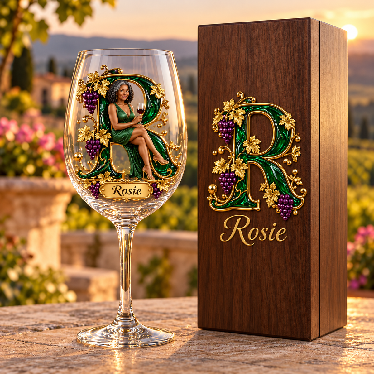 Personalized Custom Photo Vineyard Wine Glass - Gift for Older Women