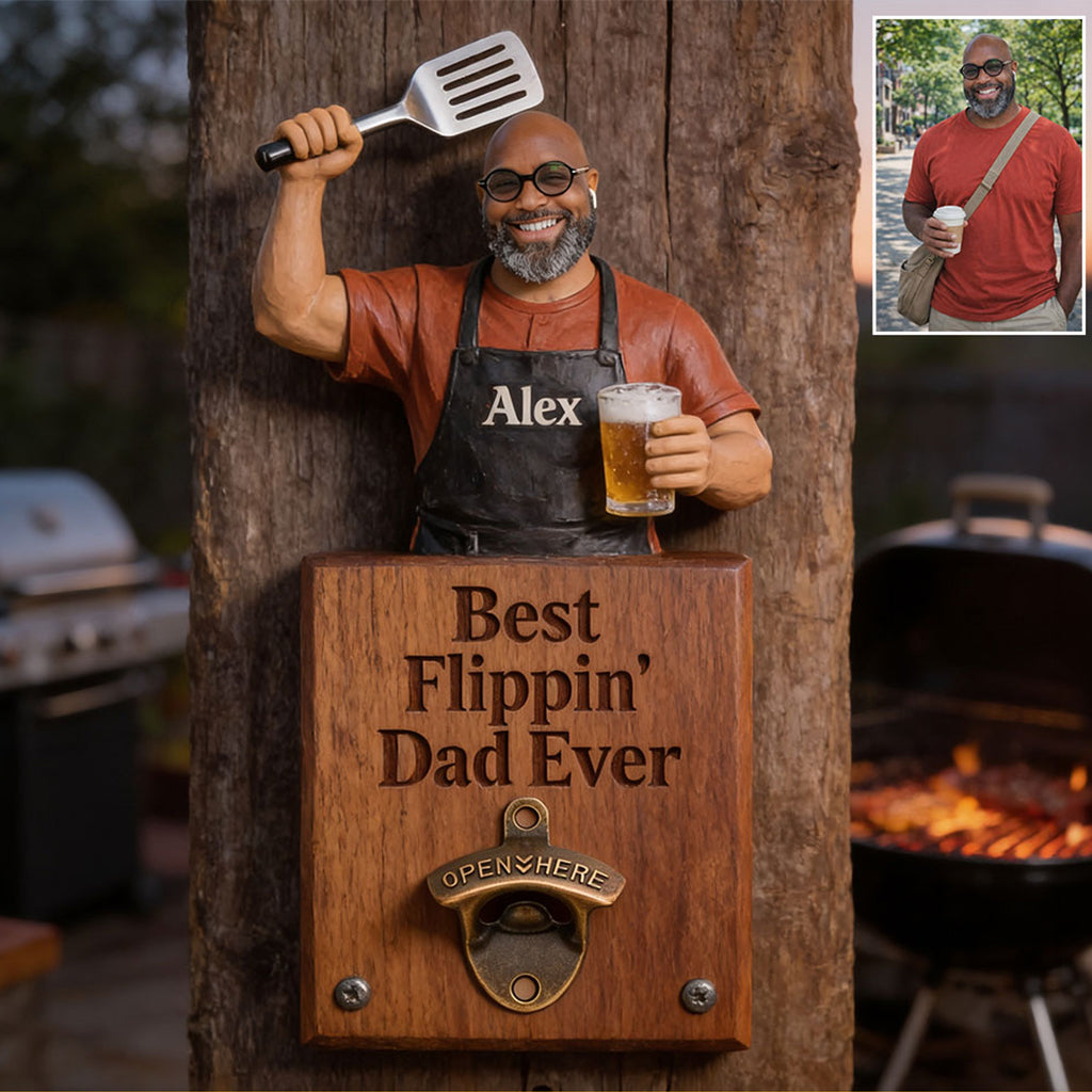 Grill & Brew - Personalisierter Flaschenöffner für Väter