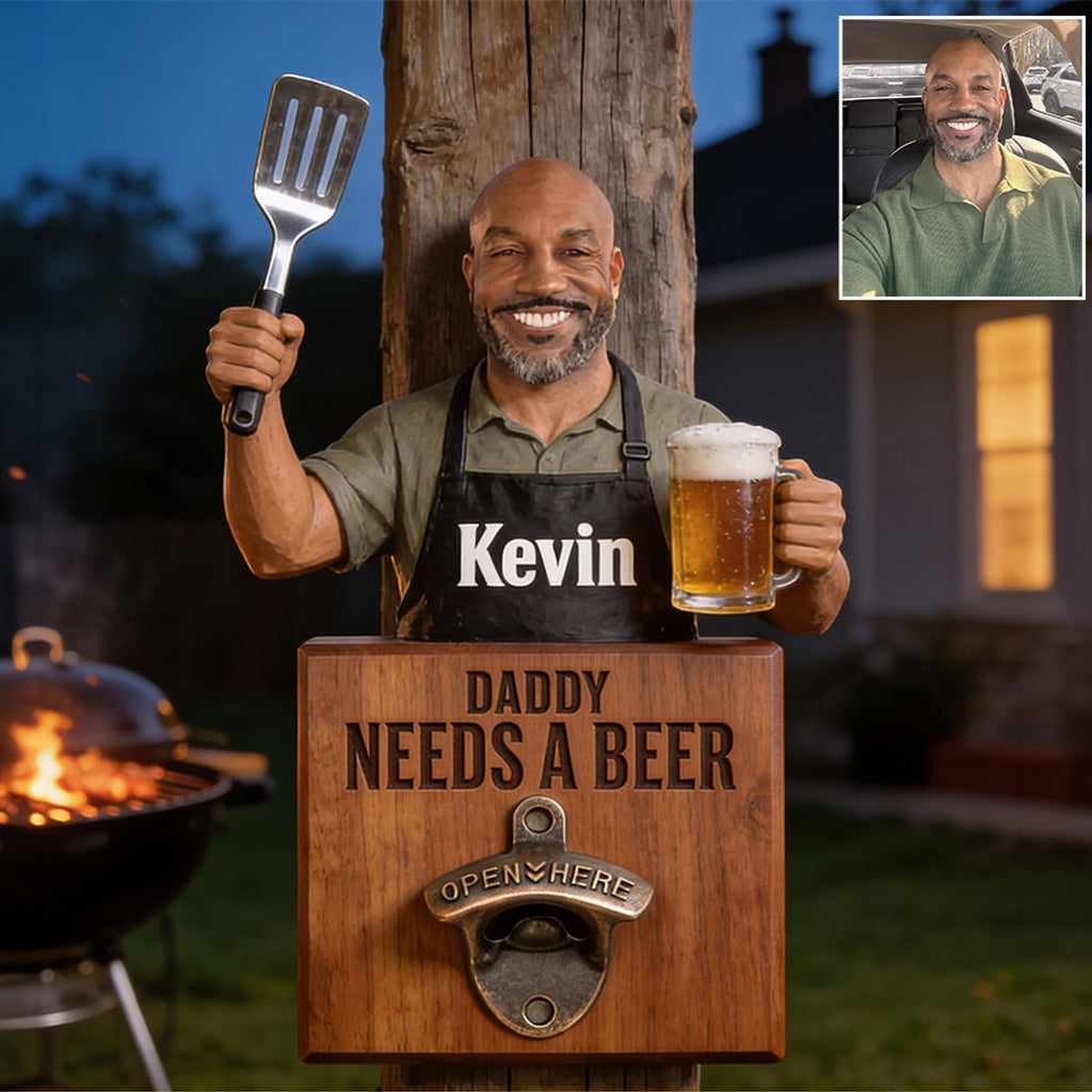 Grill & Brew - Personalisierter Flaschenöffner für Väter