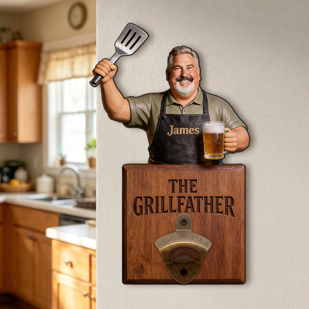 Grill & Brew - Personalisierter Flaschenöffner für Väter