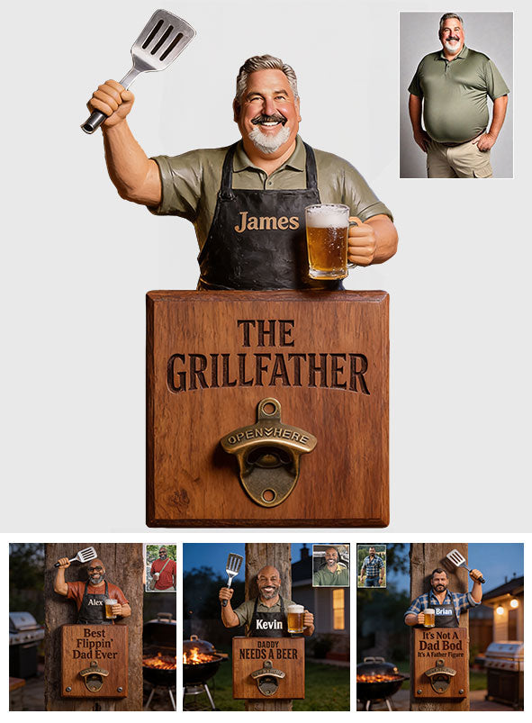 Grill & Brew - Personalisierter Flaschenöffner für Väter